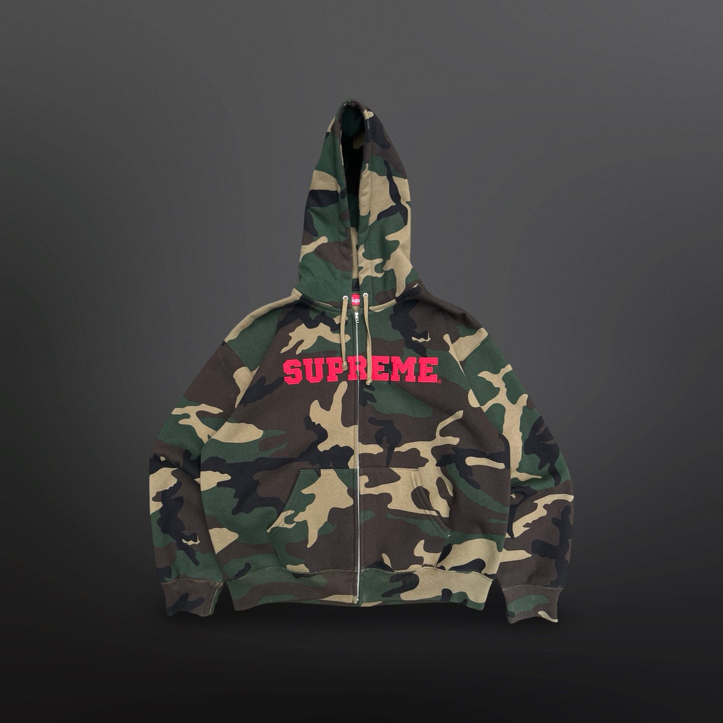 Supreme Collegiate Applique Zip Up Hoodie – Camo – Str. M Medium