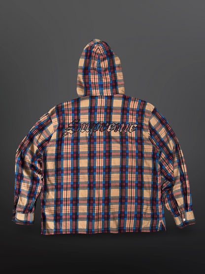 Supreme Plaid Hooded Shirt – Beige / Blå / Rød Str. M