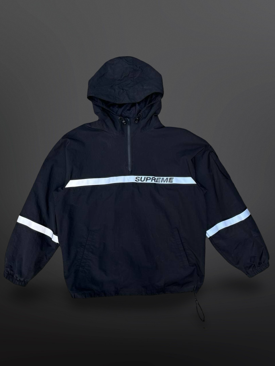 Supreme Reflective Taping Hooded Pullover M Medium Sort Black