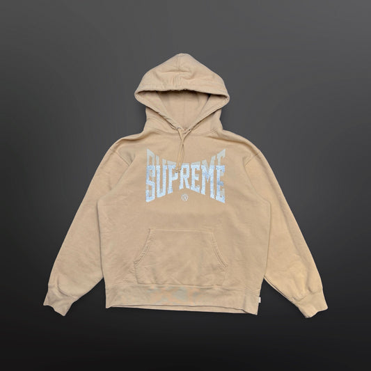 Supreme Rhinestone Arc Logo Hoodie – Beige – Large