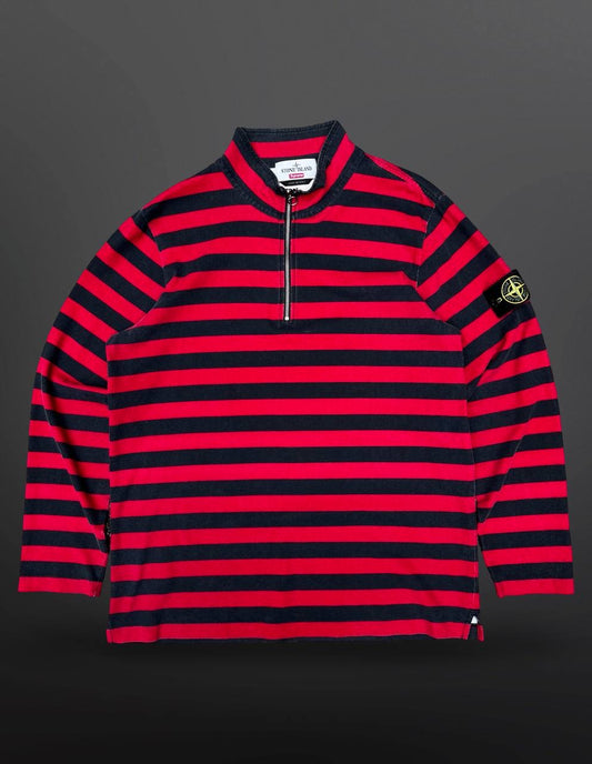 Supreme X Stone Island Quarter Zip Long Sleeve Top L Large Rød Sort