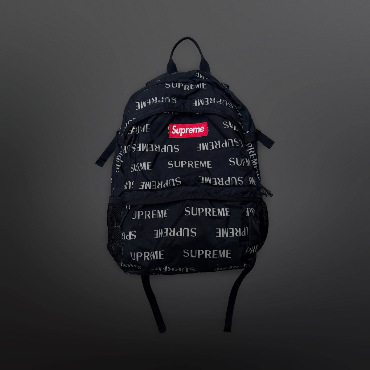 Supreme rygsæk – Sort med all-over logo og rødt Box Logo