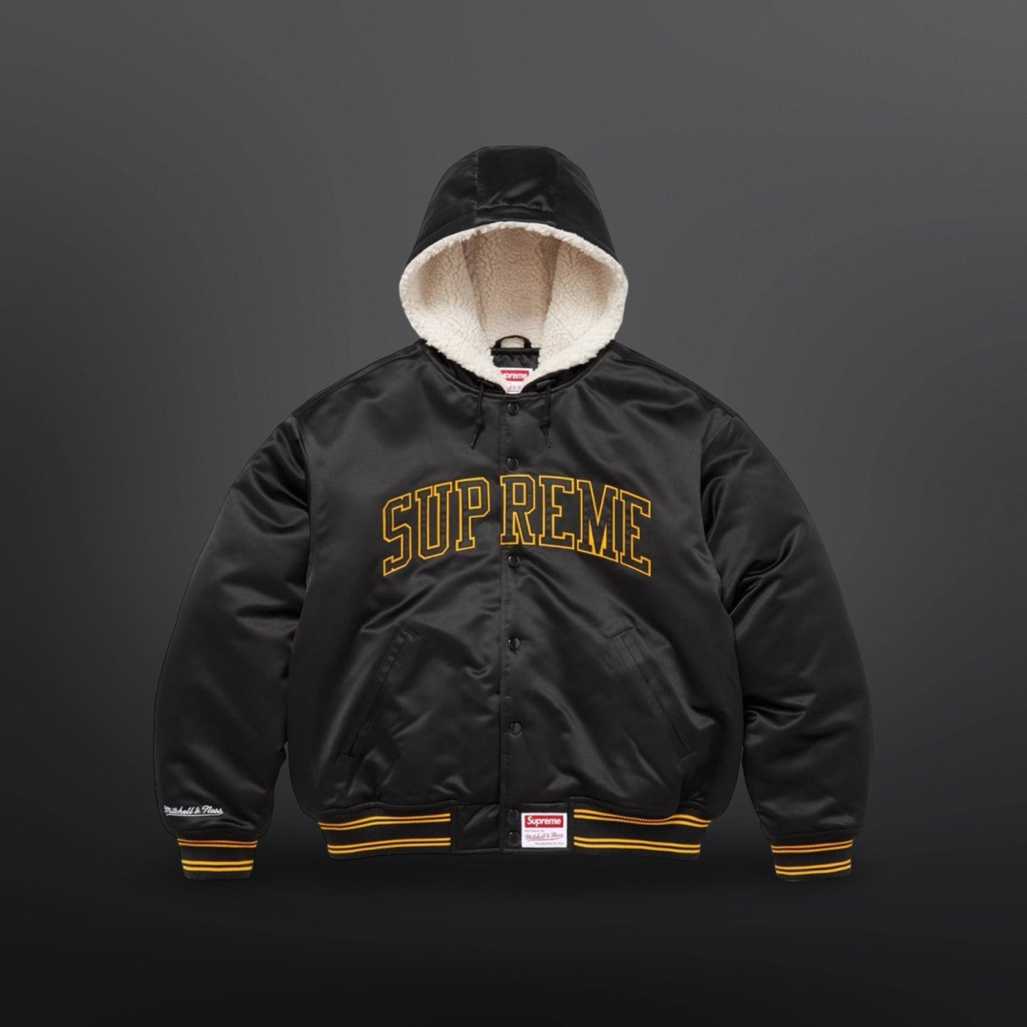 Supreme x Mitchell & Ness – Lined Hooded Satin Varsity Jacket Large Sort
