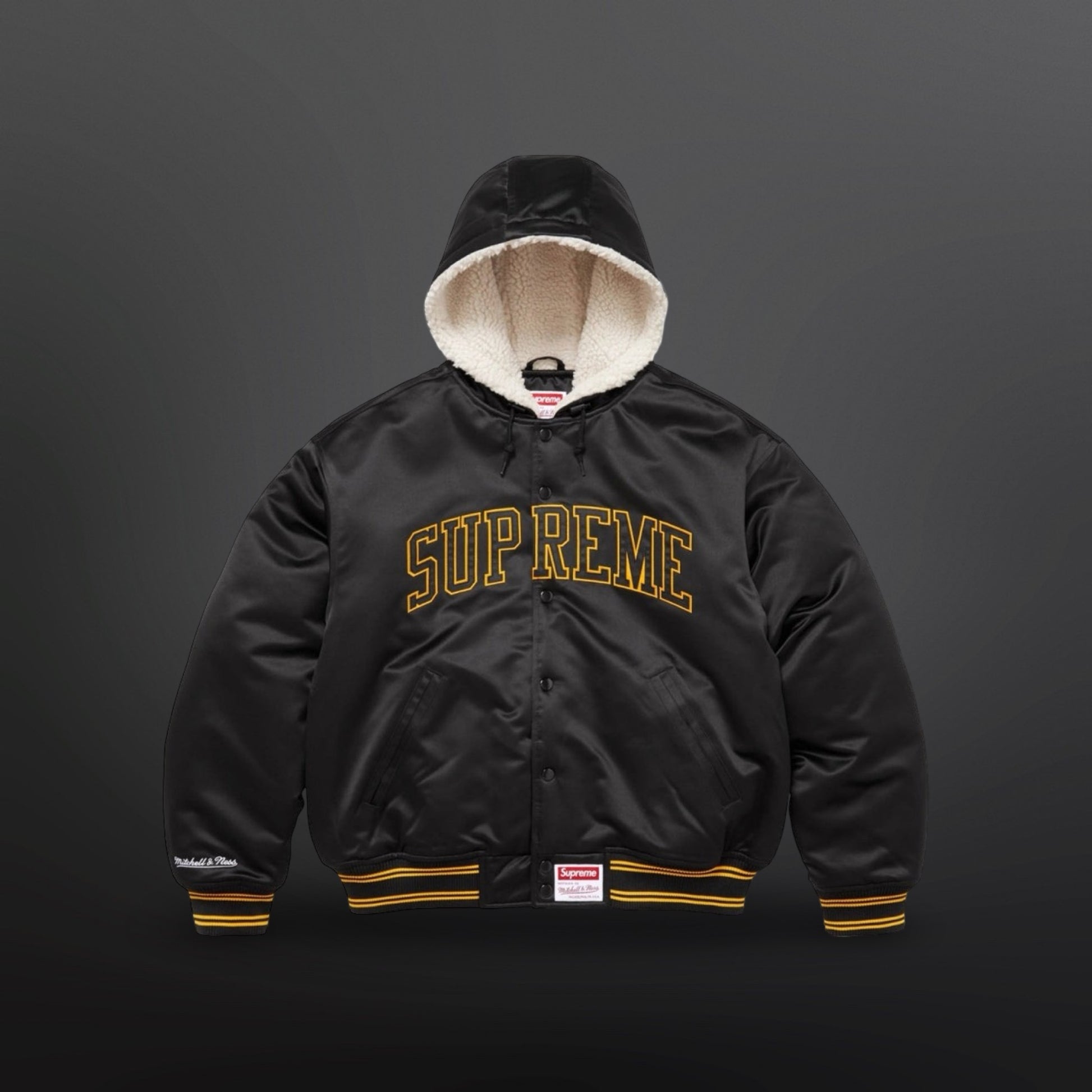 Supreme x Mitchell & Ness – Lined Hooded Satin Varsity Jacket Large Sort