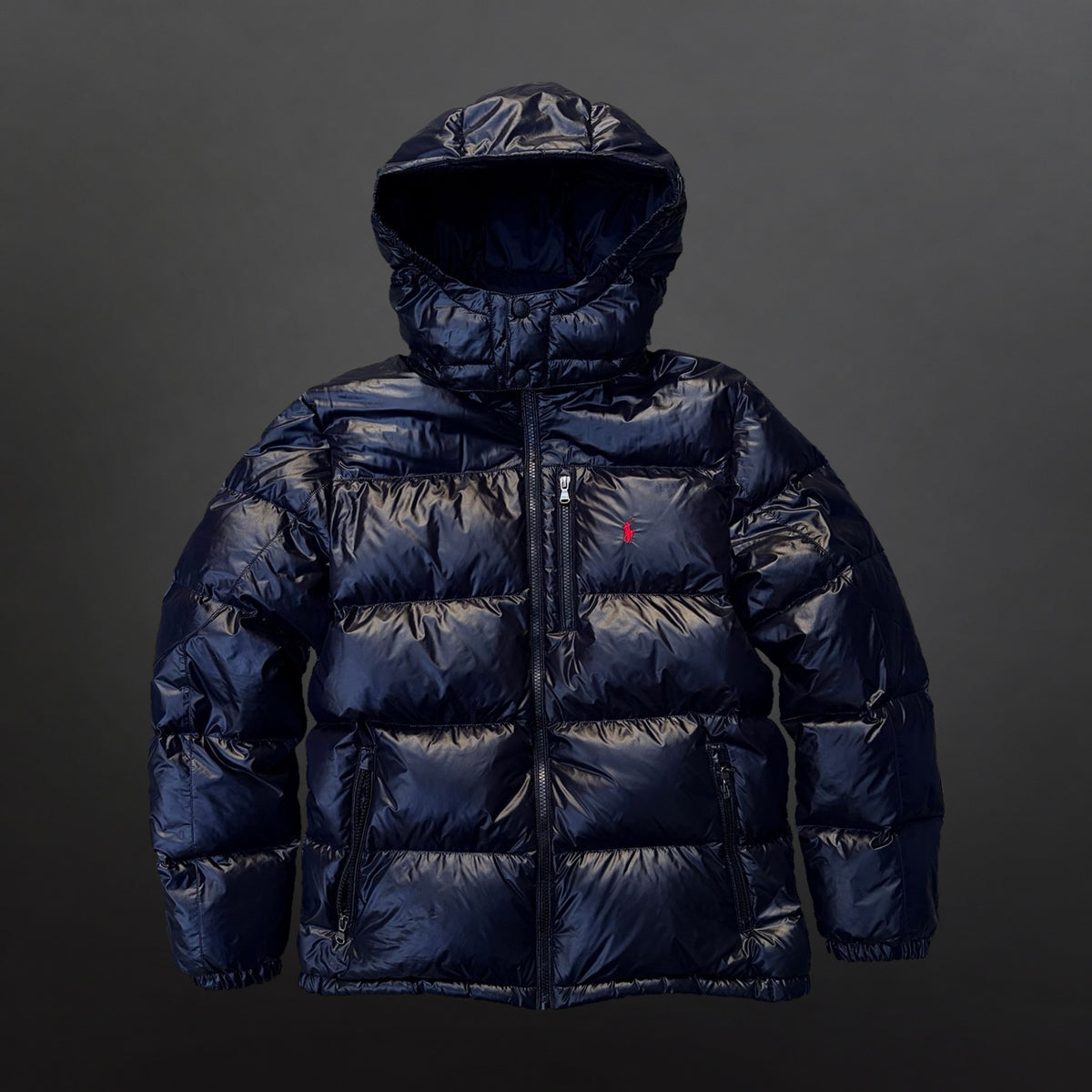 Polo Ralph Lauren navy pufferjakke – centreret frontfoto, Kids XL / voksen S