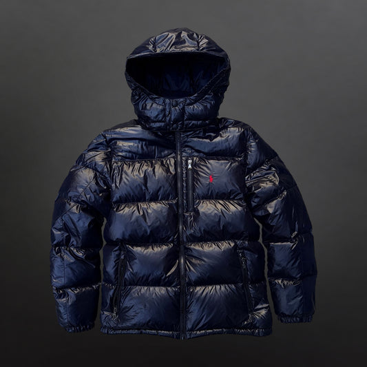 Polo Ralph Lauren navy pufferjakke – centreret frontfoto, Kids XL / voksen S